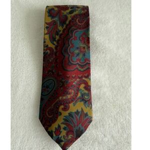 Michelsons of London Pure Silk Mens Necktie Tie Burgundy Mustard Paisley Floral